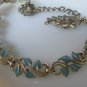 VTG. CORO GOLD/SILVER-TONE BLUE ENAMEL LEAF CHOKER 13" 4" EXT. NECKLACE (247_1)