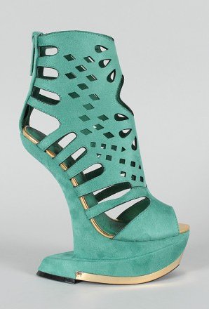 Privileged Banet Heel Less Cut Out Curved Wedge (Teal)