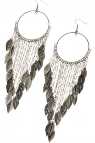 Leaf Chain Drop Hoop Earrings