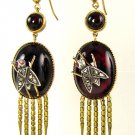 AUTHENTIC FRINGED VICTORIAN CABOCHON GARNET DIAMOND EARRINGS CIRCA 1870 RARE!