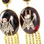 AUTHENTIC FRINGED VICTORIAN CABOCHON GARNET DIAMOND EARRINGS CIRCA 1870 RARE!