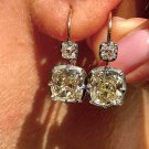 Antique 6.24ct Old Cushion Cut Diamond Dormeuse Drop 18k Gold Earrings