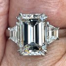 GIA 4.29ct EMERALD Cut & Trapezoids 3 Stone Diamond Engagement Platinum Ring