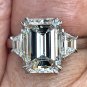 GIA 4.29ct EMERALD Cut & Trapezoids 3 Stone Diamond Engagement Platinum Ring