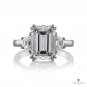 GIA 4.29ct EMERALD Cut & Trapezoids 3 Stone Diamond Engagement Platinum Ring
