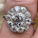Antique Edwardian 1900s GIA H-VS2 3.38ctw OLD Euro Cut Diamond Cluster Plat Ring