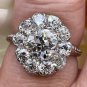 Antique Edwardian 1900s GIA H-VS2 3.38ctw OLD Euro Cut Diamond Cluster Plat Ring