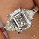 GIA 2.62ct Estate EMERALD cut Diamond 3 Stone Engagement Platinum Wedding Ring