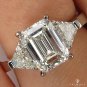 GIA 2.62ct Estate EMERALD cut Diamond 3 Stone Engagement Platinum Wedding Ring