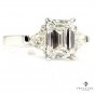 GIA 2.62ct Estate EMERALD cut Diamond 3 Stone Engagement Platinum Wedding Ring
