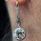 French Belle Époque GIA 5.05ctw Old European Diamond Dangling Pl +18K Earrings