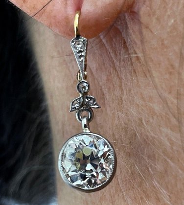 French Belle &Atilde;�poque GIA 5.05ctw Old European Diamond Dangling Pl +18K Earrings