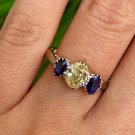 GIA "Canary" 1.54ct Yellow OVAL Diamond Sapphire 3-stone Pt 18k Engagement Ring