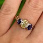 GIA "Canary" 1.54ct Yellow OVAL Diamond Sapphire 3-stone Pt 18k Engagement Ring