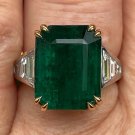 GIA 10.05ct Step cut Rectangular Green Emerald Diamond Plat 18k YG Ring