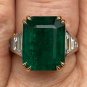 GIA 10.05ct Step cut Rectangular Green Emerald Diamond Plat 18k YG Ring