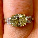 Estate GIA 2.74ct Natural Fancy Yellow OVAL 3 Stone Diamond Engagement Pl Ring