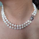 Vintage Cultured Japanese PEARL 8.4mm Double Strand NECKLACE 14K WG