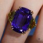 GIA 17.23CT ESTATE BLUEVIOLET CUSHION TANZANITE PERIDOT DIAMOND TRILOGY RING 18K