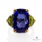 GIA 17.23CT ESTATE BLUEVIOLET CUSHION TANZANITE PERIDOT DIAMOND TRILOGY RING 18K