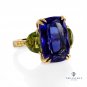 GIA 17.23CT ESTATE BLUEVIOLET CUSHION TANZANITE PERIDOT DIAMOND TRILOGY RING 18K