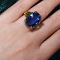 GIA 17.23CT ESTATE BLUEVIOLET CUSHION TANZANITE PERIDOT DIAMOND TRILOGY RING 18K