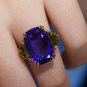 GIA 17.23CT ESTATE BLUEVIOLET CUSHION TANZANITE PERIDOT DIAMOND TRILOGY RING 18K