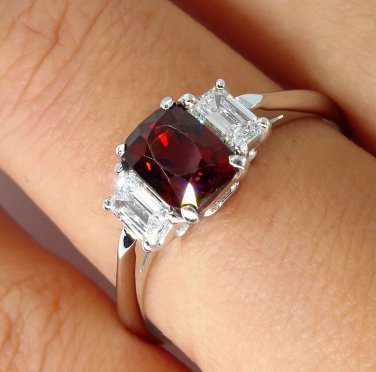 GIA 1.55CT NATURAL NO-HEAT RED SPINEL & DIAMOND PLATINUM 3 ST VINTAGE WG RING