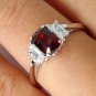 GIA 1.55CT NATURAL NO-HEAT RED SPINEL & DIAMOND PLATINUM 3 ST VINTAGE WG RING