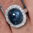 ESTATE VINTAGE GIA 15.27ct BLUE CABOCHON SAPPHIRE DIAMOND CLUSTER 14K GOLD RING