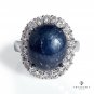 ESTATE VINTAGE GIA 15.27ct BLUE CABOCHON SAPPHIRE DIAMOND CLUSTER 14K GOLD RING