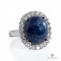ESTATE VINTAGE GIA 15.27ct BLUE CABOCHON SAPPHIRE DIAMOND CLUSTER 14K GOLD RING