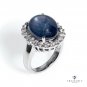 ESTATE VINTAGE GIA 15.27ct BLUE CABOCHON SAPPHIRE DIAMOND CLUSTER 14K GOLD RING