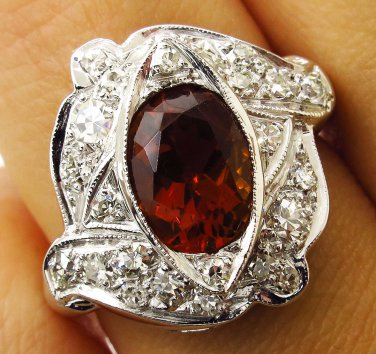 ART DECO 2.43CT OLD EUROPEAN ANTIQUE VINTAGE CITRINE DIAMOND PLATINUM RING