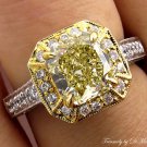 GIA 2.74CT VINTAGE FANCY YELLOW RADIANT DIAMOND HALO ENGAGEMENT WEDDING RING 14K