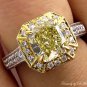 GIA 2.74CT VINTAGE FANCY YELLOW RADIANT DIAMOND HALO ENGAGEMENT WEDDING RING 14K