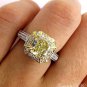 GIA 2.74CT VINTAGE FANCY YELLOW RADIANT DIAMOND HALO ENGAGEMENT WEDDING RING 14K
