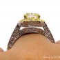 GIA 2.74CT VINTAGE FANCY YELLOW RADIANT DIAMOND HALO ENGAGEMENT WEDDING RING 14K