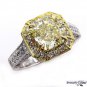 GIA 2.74CT VINTAGE FANCY YELLOW RADIANT DIAMOND HALO ENGAGEMENT WEDDING RING 14K