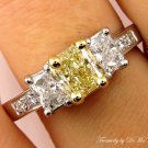 GIA 2.52CT ESTATE FANCY YELLOW RADIANT 3 STONE DIAMOND ENGAGEMENT WEDDING RING