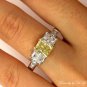GIA 2.52CT ESTATE FANCY YELLOW RADIANT 3 STONE DIAMOND ENGAGEMENT WEDDING RING