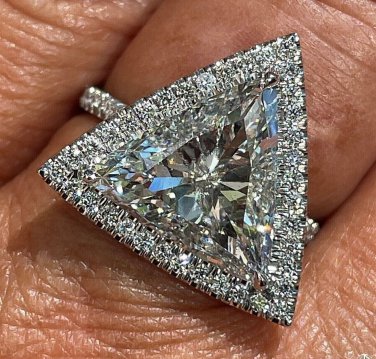 GIA 4.04ctw Trillion Diamond Engagement Halo Pave Platinum Ring