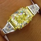 GIA 2.83CT ESTATE FANCY YELLOW RADIANT DIAMOND ENGAGEMENT WEDDING RING 3 STONE