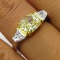 GIA 2.83CT ESTATE FANCY YELLOW RADIANT DIAMOND ENGAGEMENT WEDDING RING 3 STONE