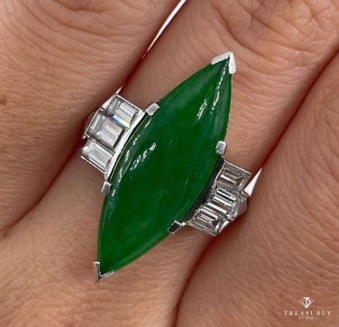 Art Deco Natural UNTREATED GIA 6.60ct GREEN Jade JADEITE Diamond Platinum Ring