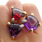 Estate Bold Fashion Garnet Amethyst Diamond 18K Yellow Gold Ring