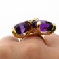 Estate Bold Fashion Garnet Amethyst Diamond 18K Yellow Gold Ring