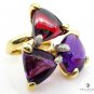 Estate Bold Fashion Garnet Amethyst Diamond 18K Yellow Gold Ring