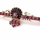 ESTATE VINTAGE 2.00CT RED GARNET ENAMEL PIN BAR BROOCH in HEAVY 14K YELLOW GOLD