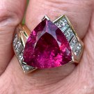 GIA 6.59ct Natural RUBELLITE Tourmaline Diamond 18k Yellow Gold Vintage Ring